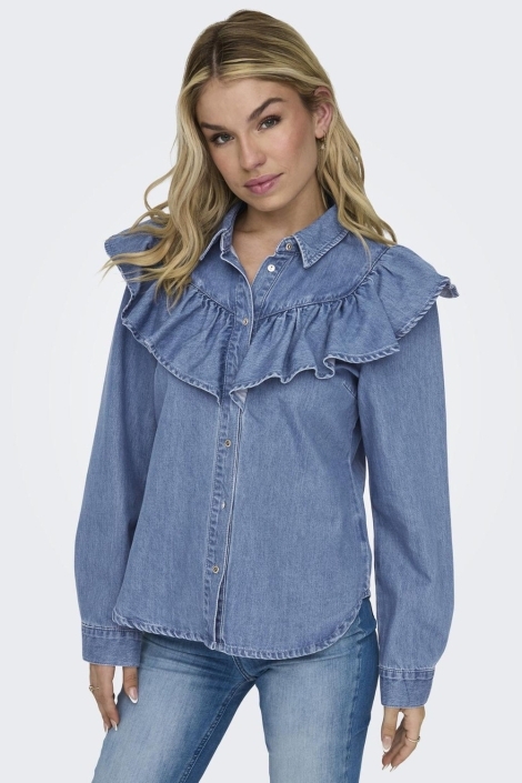 Only onlindigo ls frill dnm shirt qyt no